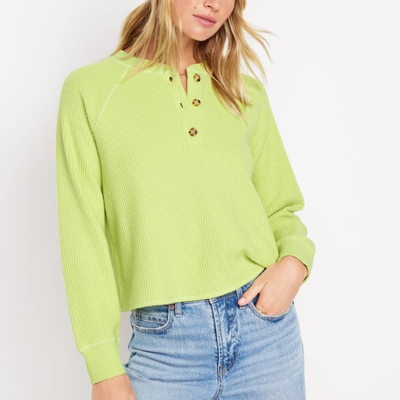 NWT OLD NAVY Plush Waffle-Knit Henley Top Color: Citrine - Picture 2 of 5